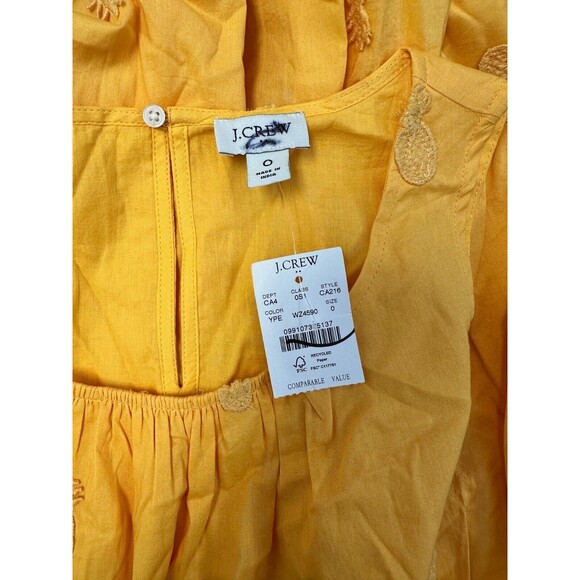 J Crew Mini Dress Size 0 Embroidered Pineapple Fit and Flare Yellow Cotton Lined - Picture 4 of 7
